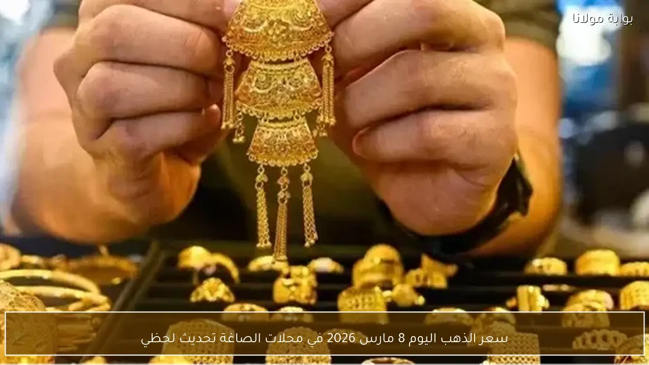 سعر الذهب اليوم 8 مارس 2026 في محلات الصاغة تحديث لحظي